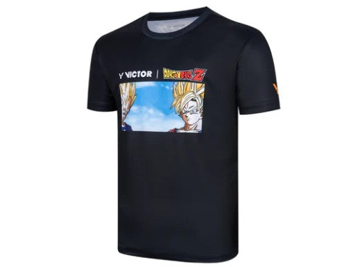 VICTOR x Dragon Ball Z Knitted T-Shirt T-501DBZ Black | 72.6% Cotton 27.4% Polyester | Soft, Breathable & Comfortable | Anime Graphic Casual & Sports Tee